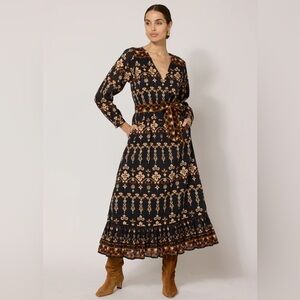 New Cleobella Prue black brown print ankle dress